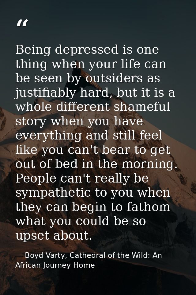 Being depressed is one thing when your life can be seen by outsiders as justifiably hard, but it is a whole different sh — Boyd Varty, Cathedral of the Wild: An African Journey Home