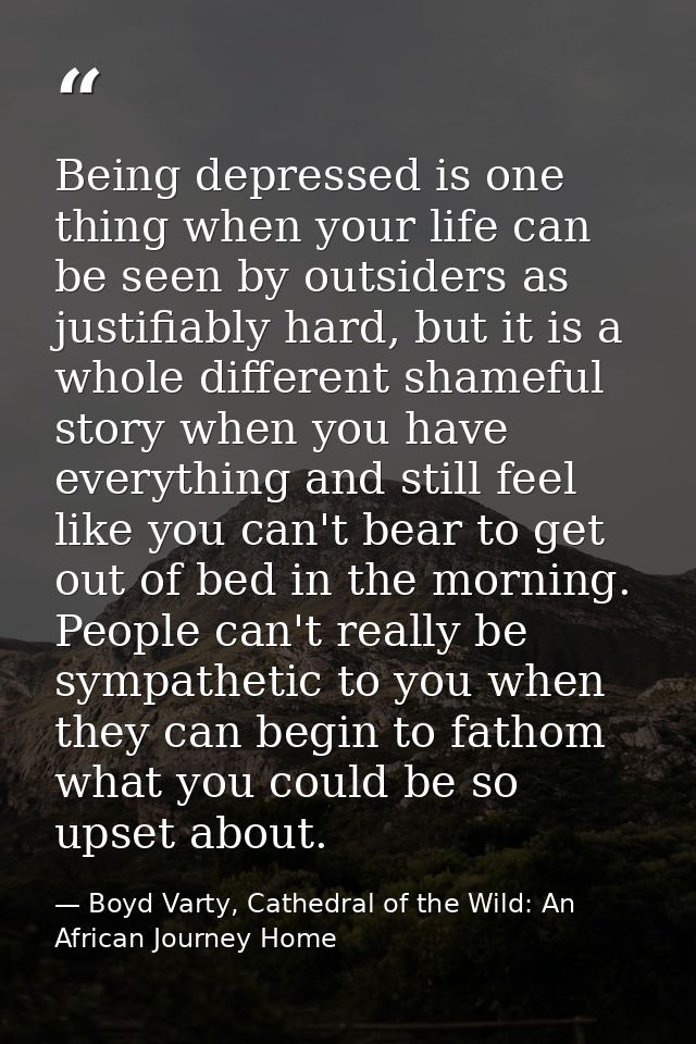 Being depressed is one thing when your life can be seen by outsiders as justifiably hard, but it is a whole different sh — Boyd Varty, Cathedral of the Wild: An African Journey Home