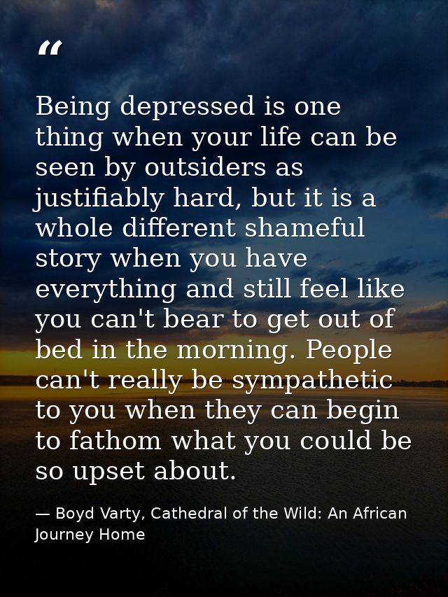 Being depressed is one thing when your life can be seen by outsiders as justifiably hard, but it is a whole different sh — Boyd Varty, Cathedral of the Wild: An African Journey Home