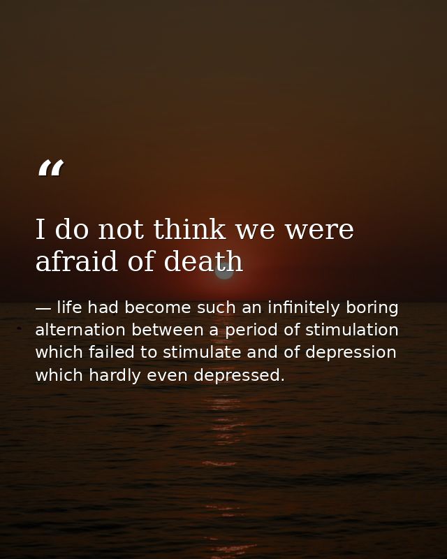 I do not think we were afraid of death — life had become such an infinitely boring alternation between a period of stimulation which failed to stimulate and of depression which hardly even depressed.