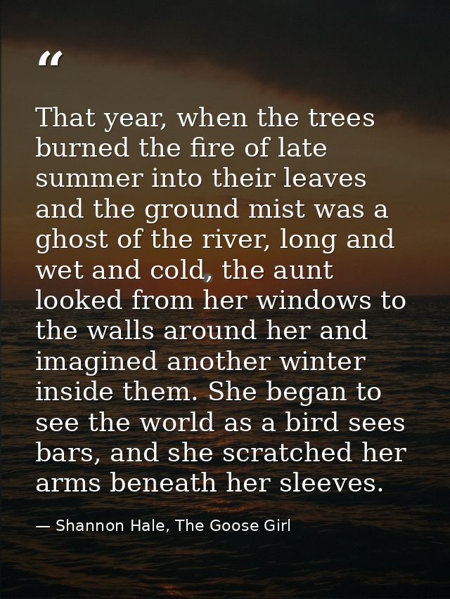 That year, when the trees burned the fire of late summer into their leaves and the ground mist was a ghost of the river, — Shannon Hale, The Goose Girl