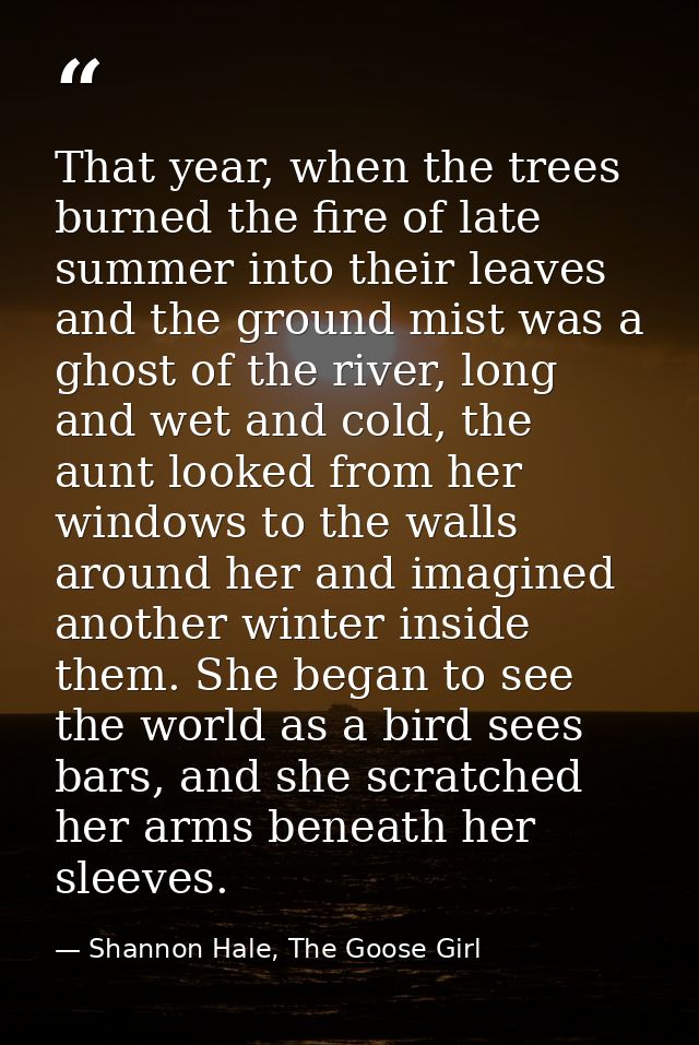 That year, when the trees burned the fire of late summer into their leaves and the ground mist was a ghost of the river, — Shannon Hale, The Goose Girl