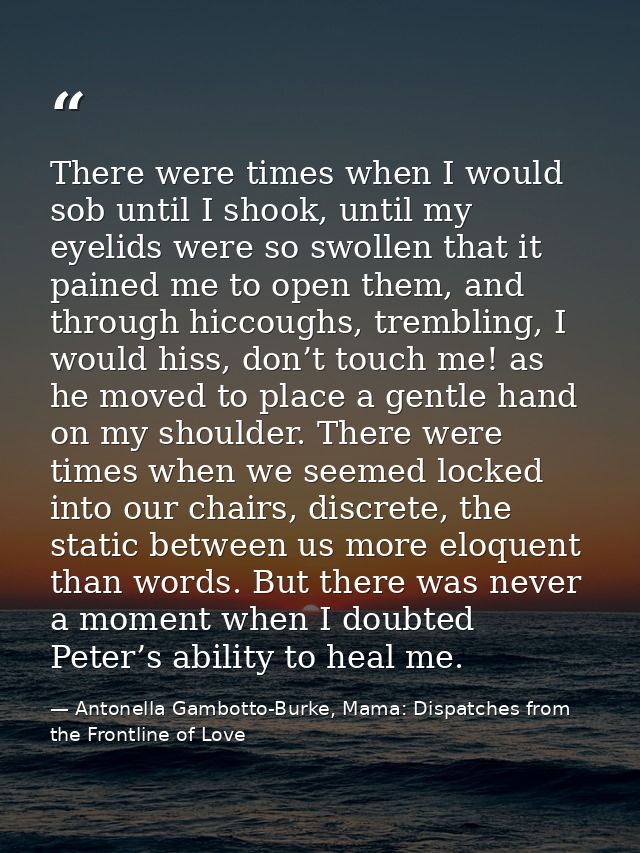 There were times when I would sob until I shook, until my eyelids were so swollen that it pained me to open them, and th — Antonella Gambotto-Burke, Mama: Dispatches from the Frontline of Love