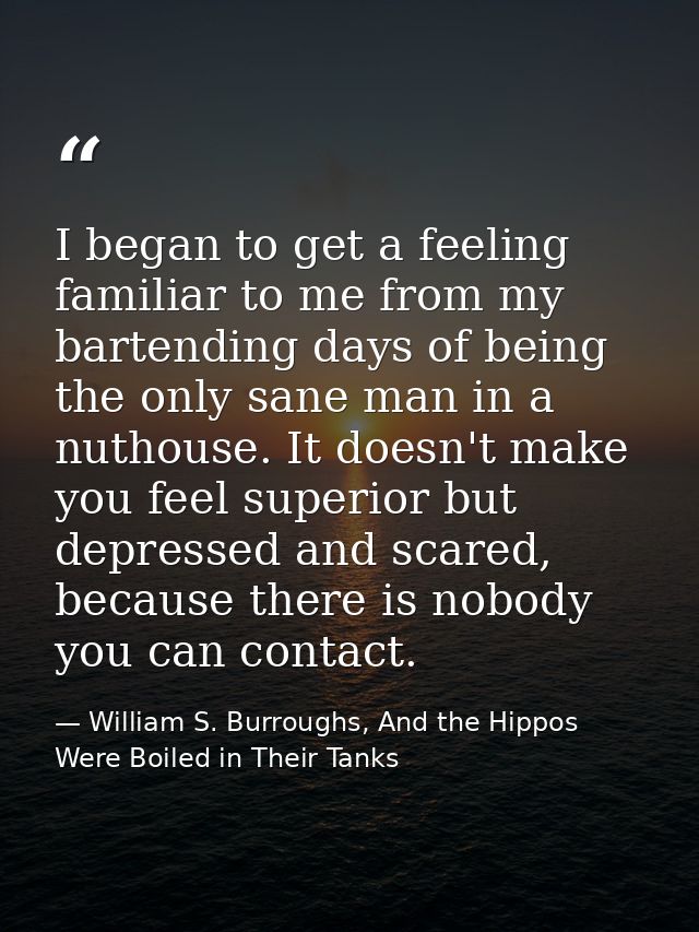 I began to get a feeling familiar to me from my bartending days of being the only sane man in a nuthouse. It doesn't mak — William S. Burroughs, And the Hippos Were Boiled in Their Tanks