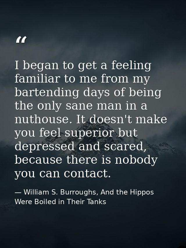 I began to get a feeling familiar to me from my bartending days of being the only sane man in a nuthouse. It doesn't mak — William S. Burroughs, And the Hippos Were Boiled in Their Tanks