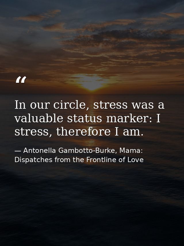 In our circle, stress was a valuable status marker: I stress, therefore I am. — Antonella Gambotto-Burke, Mama: Dispatches from the Frontline of Love