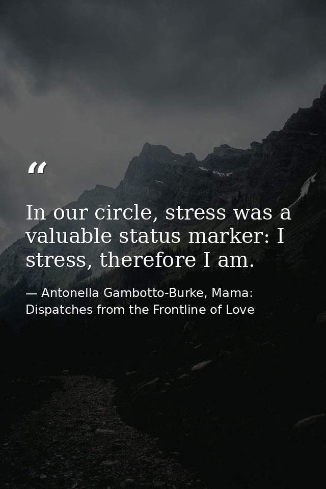 In our circle, stress was a valuable status marker: I stress, therefore I am. — Antonella Gambotto-Burke, Mama: Dispatches from the Frontline of Love