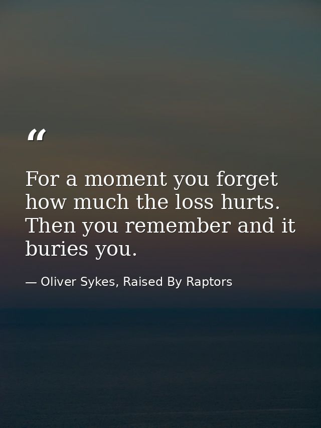 For a moment you forget how much the loss hurts. Then you remember and it buries you. — Oliver Sykes, Raised By Raptors