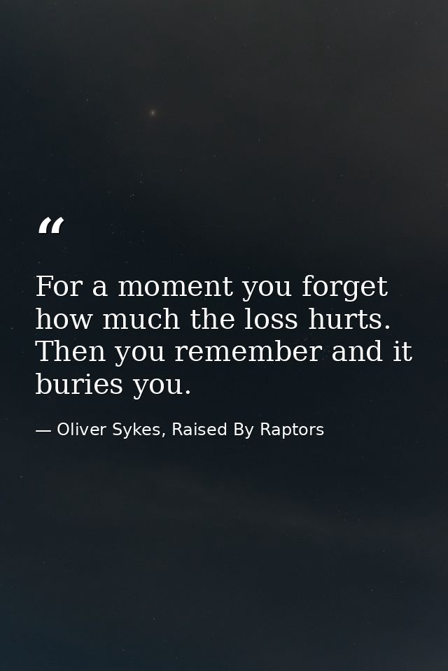 For a moment you forget how much the loss hurts. Then you remember and it buries you. — Oliver Sykes, Raised By Raptors