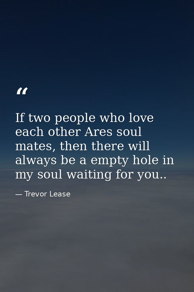 If two people who love each other Ares soul mates, then there will always be a empty hole in my soul waiting for you.. — Trevor Lease