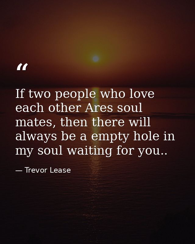 If two people who love each other Ares soul mates, then there will always be a empty hole in my soul waiting for you.. — Trevor Lease