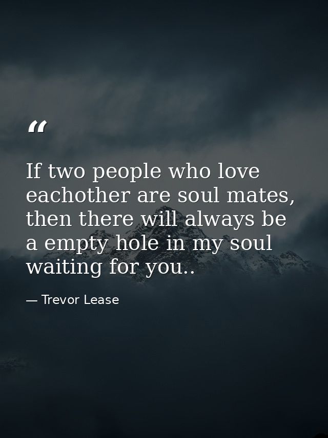 If two people who love eachother are soul mates, then there will always be a empty hole in my soul waiting for you.. — Trevor Lease