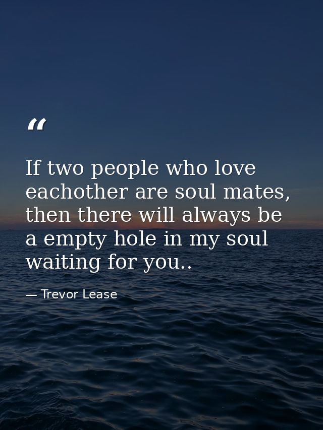 If two people who love eachother are soul mates, then there will always be a empty hole in my soul waiting for you.. — Trevor Lease