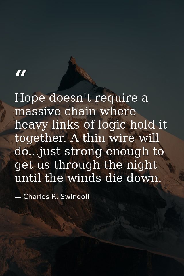 Hope doesn't require a massive chain where heavy links of logic hold it together. A thin wire will do...just strong enou — Charles R. Swindoll