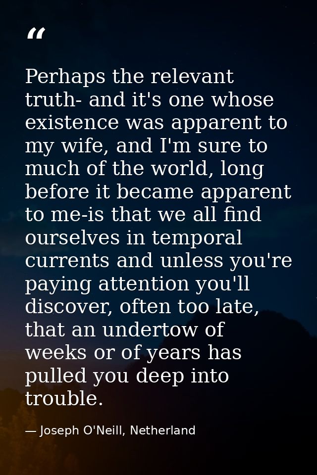 Perhaps the relevant truth- and it's one whose existence was apparent to my wife, and I'm sure to much of the world, lon — Joseph O'Neill, Netherland