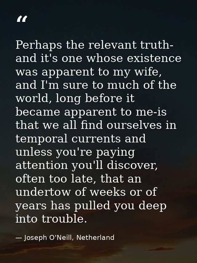 Perhaps the relevant truth- and it's one whose existence was apparent to my wife, and I'm sure to much of the world, lon — Joseph O'Neill, Netherland