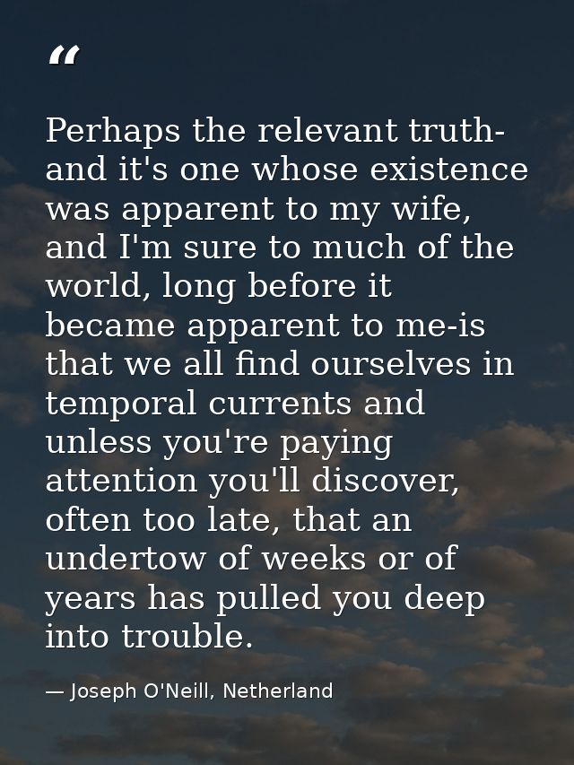 Perhaps the relevant truth- and it's one whose existence was apparent to my wife, and I'm sure to much of the world, lon — Joseph O'Neill, Netherland