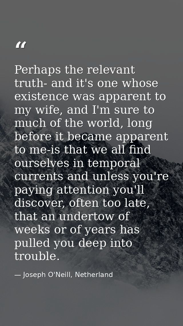 Perhaps the relevant truth- and it's one whose existence was apparent to my wife, and I'm sure to much of the world, lon — Joseph O'Neill, Netherland