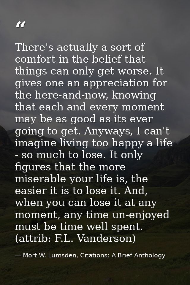There's actually a sort of comfort in the belief that things can only get worse. It gives one an appreciation for the he — Mort W. Lumsden, Citations: A Brief Anthology