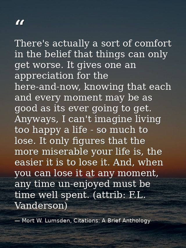 There's actually a sort of comfort in the belief that things can only get worse. It gives one an appreciation for the he — Mort W. Lumsden, Citations: A Brief Anthology