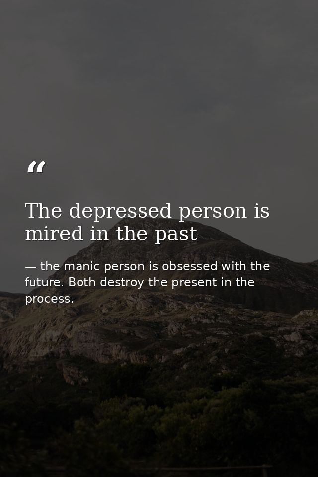 The depressed person is mired in the past — the manic person is obsessed with the future. Both destroy the present in the process.