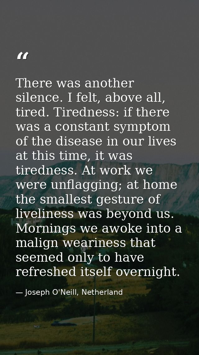 There was another silence. I felt, above all, tired. Tiredness: if there was a constant symptom of the disease in our li — Joseph O'Neill, Netherland