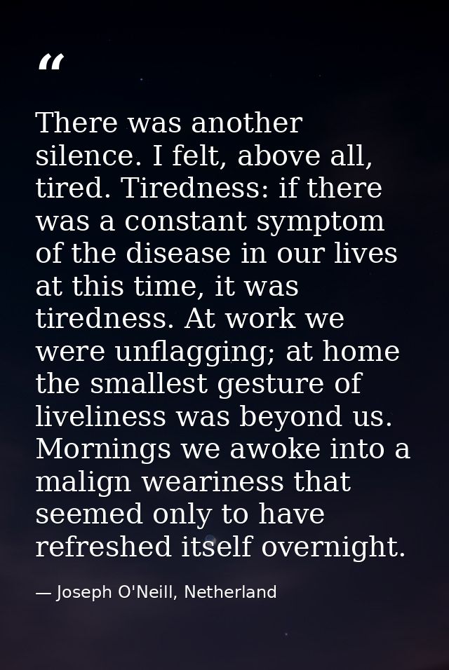 There was another silence. I felt, above all, tired. Tiredness: if there was a constant symptom of the disease in our li — Joseph O'Neill, Netherland