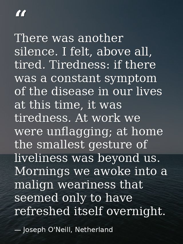 There was another silence. I felt, above all, tired. Tiredness: if there was a constant symptom of the disease in our li — Joseph O'Neill, Netherland