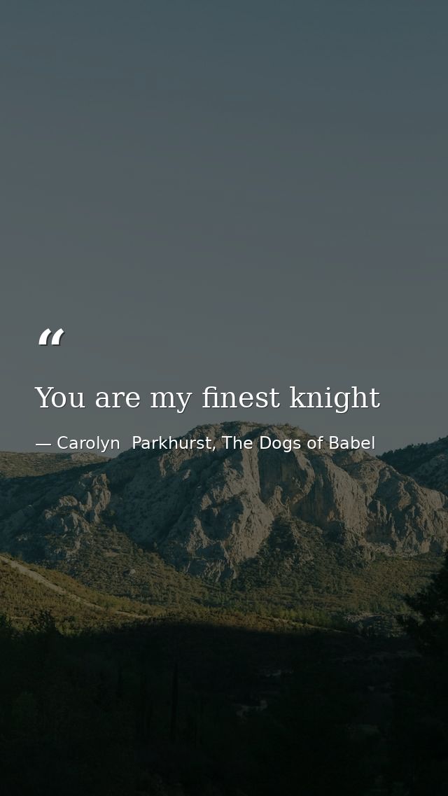 You are my finest knight — Carolyn  Parkhurst, The Dogs of Babel