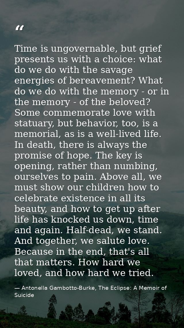 Time is ungovernable, but grief presents us with a choice: what do we do with the savage energies of bereavement? What d — Antonella Gambotto-Burke, The Eclipse: A Memoir of Suicide