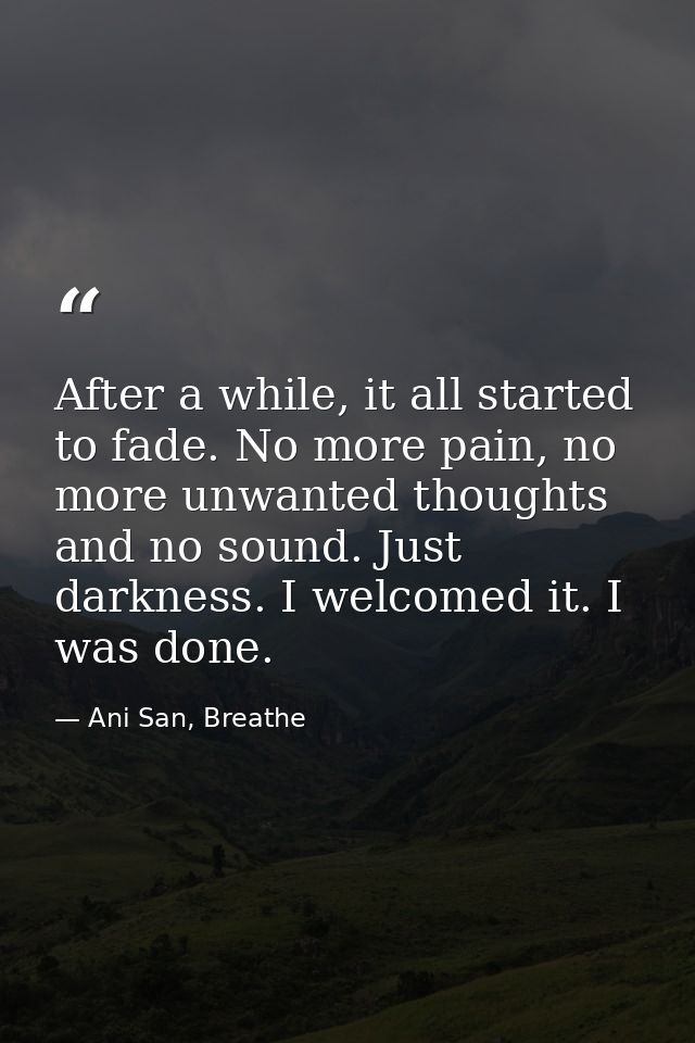 After a while, it all started to fade. No more pain, no more unwanted thoughts and no sound. Just darkness. I welcomed i — Ani San, Breathe