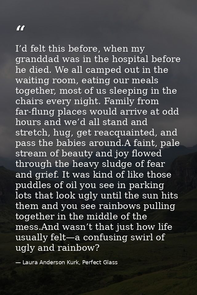 I’d felt this before, when my granddad was in the hospital before he died. We all camped out in the waiting room, eating — Laura Anderson Kurk, Perfect Glass