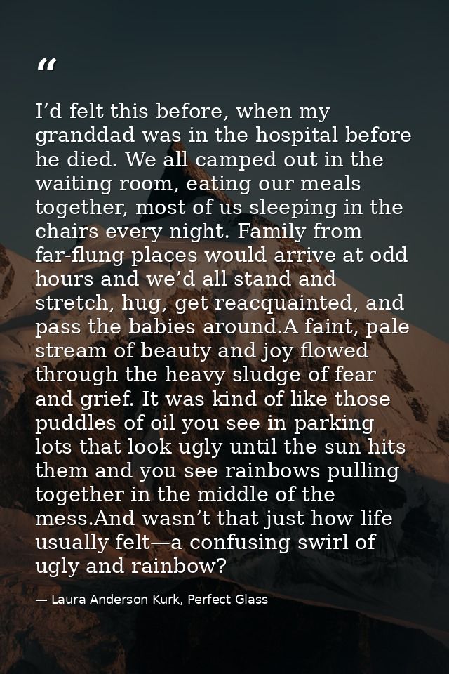 I’d felt this before, when my granddad was in the hospital before he died. We all camped out in the waiting room, eating — Laura Anderson Kurk, Perfect Glass