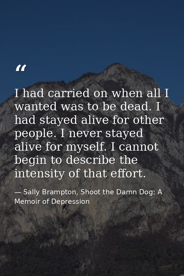 I had carried on when all I wanted was to be dead. I had stayed alive for other people. I never stayed alive for myself. — Sally Brampton, Shoot the Damn Dog: A Memoir of Depression