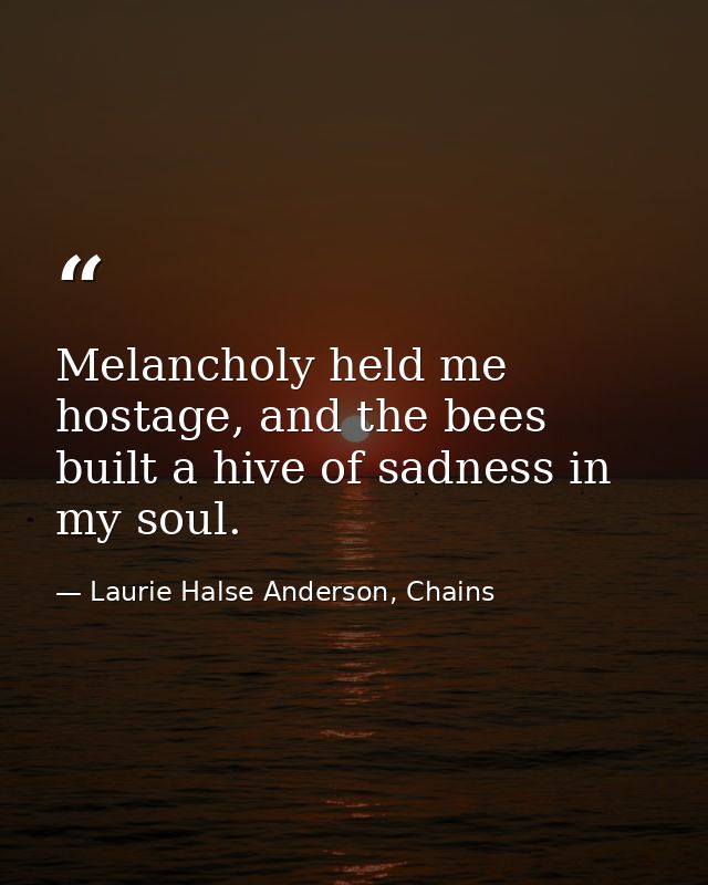 Melancholy held me hostage, and the bees built a hive of sadness in my soul. — Laurie Halse Anderson, Chains