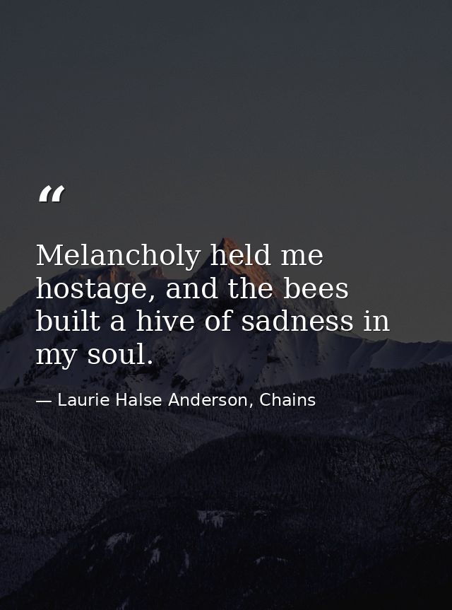 Melancholy held me hostage, and the bees built a hive of sadness in my soul. — Laurie Halse Anderson, Chains