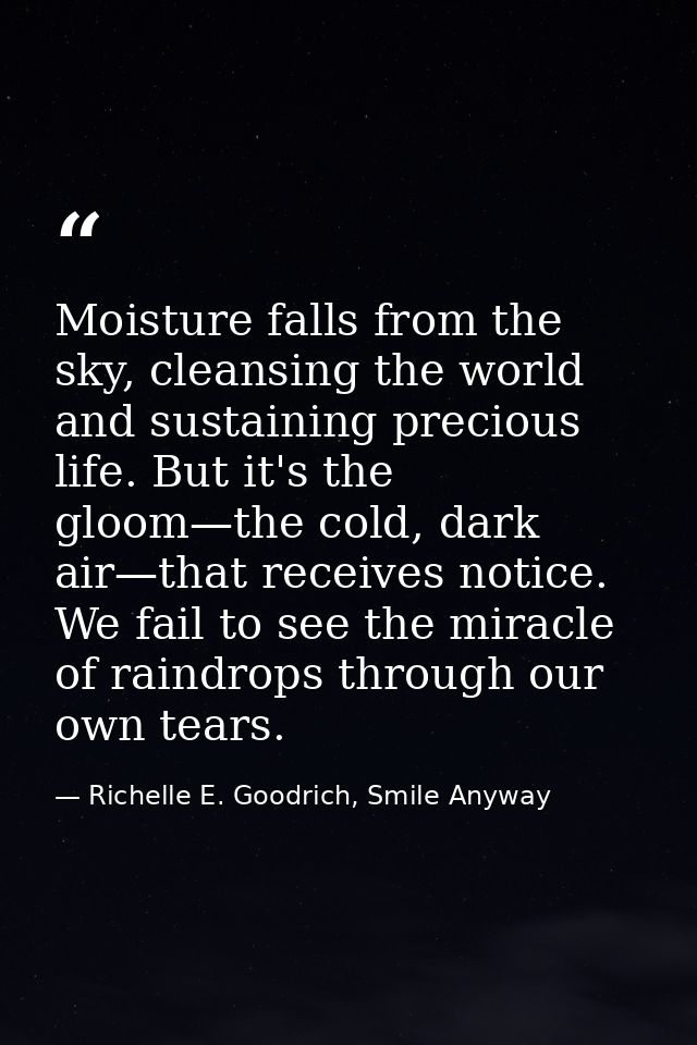 Moisture falls from the sky, cleansing the world and sustaining precious life. But it's the gloom—the cold, dark air—tha — Richelle E. Goodrich, Smile Anyway