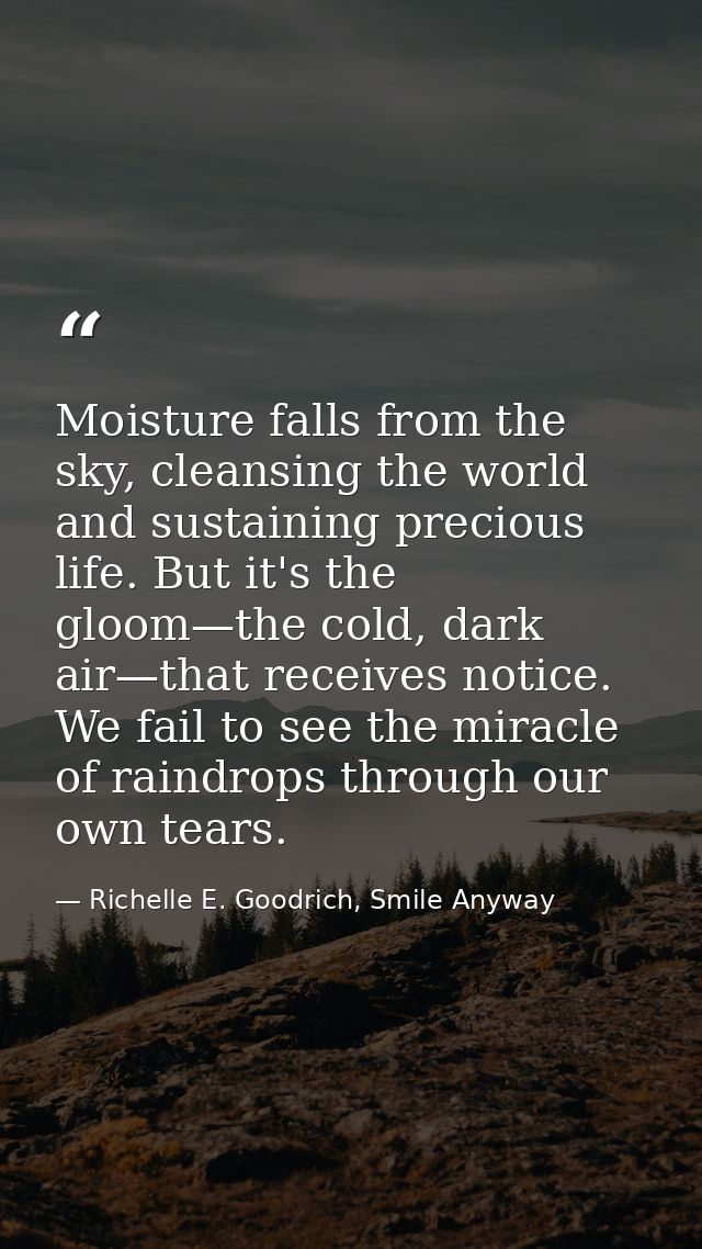 Moisture falls from the sky, cleansing the world and sustaining precious life. But it's the gloom—the cold, dark air—tha — Richelle E. Goodrich, Smile Anyway