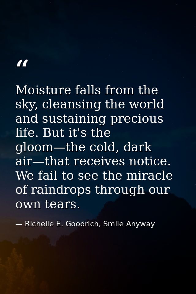 Moisture falls from the sky, cleansing the world and sustaining precious life. But it's the gloom—the cold, dark air—tha — Richelle E. Goodrich, Smile Anyway