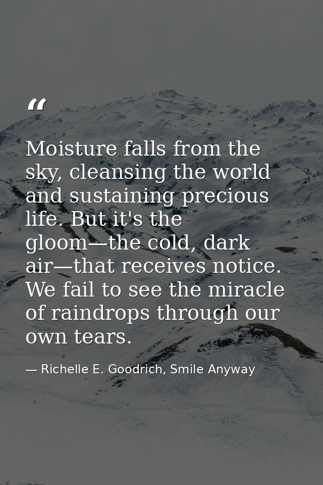 Moisture falls from the sky, cleansing the world and sustaining precious life. But it's the gloom—the cold, dark air—tha — Richelle E. Goodrich, Smile Anyway
