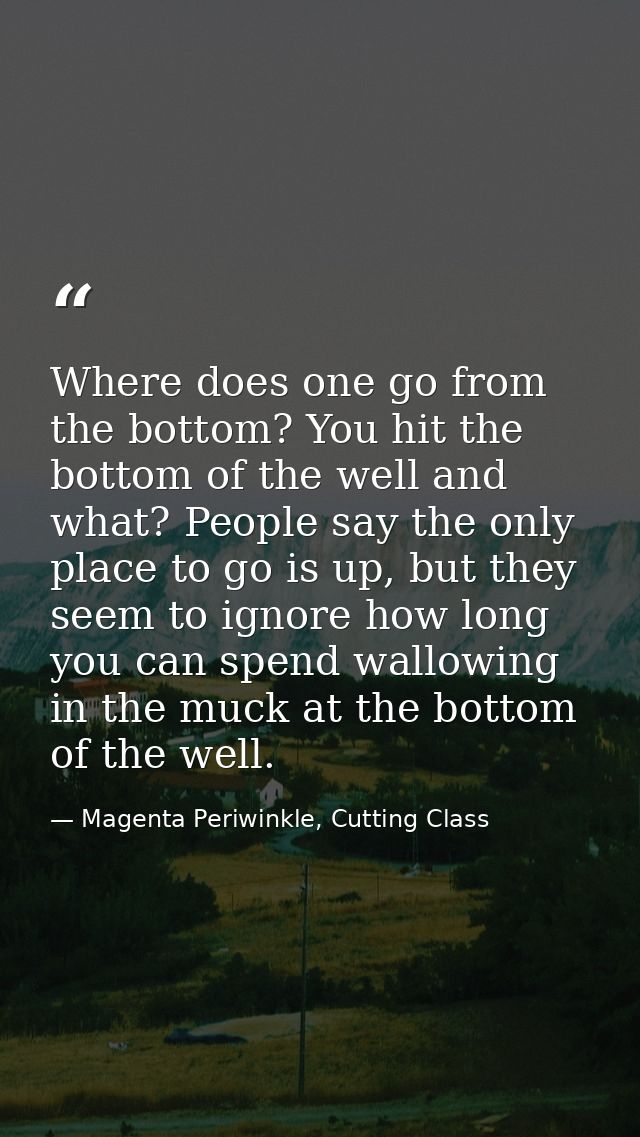 Where does one go from the bottom? You hit the bottom of the well and what? People say the only place to go is up, but t — Magenta Periwinkle, Cutting Class