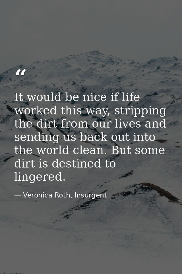 It would be nice if life worked this way, stripping the dirt from our lives and sending us back out into the world clean — Veronica Roth, Insurgent