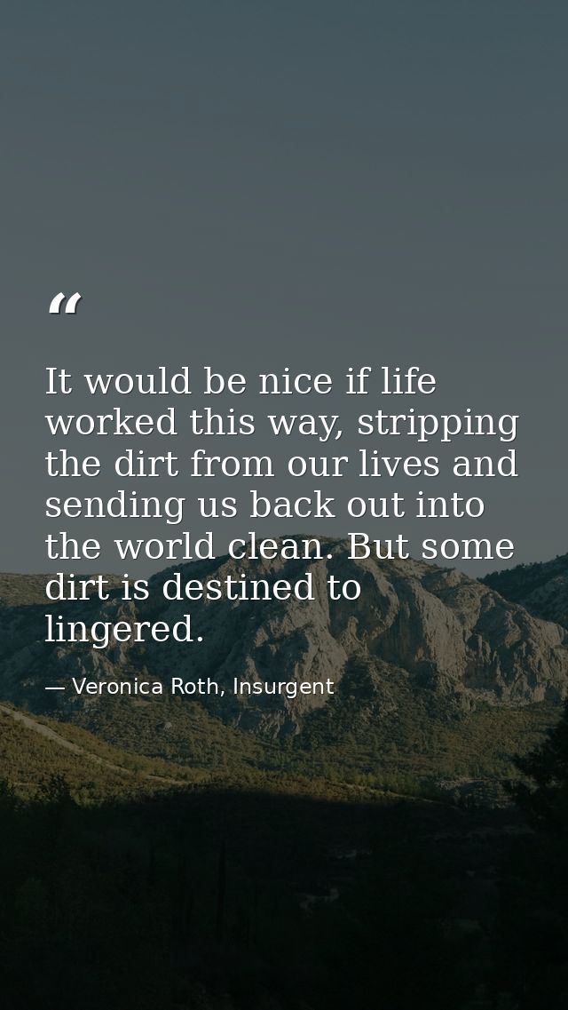 It would be nice if life worked this way, stripping the dirt from our lives and sending us back out into the world clean — Veronica Roth, Insurgent