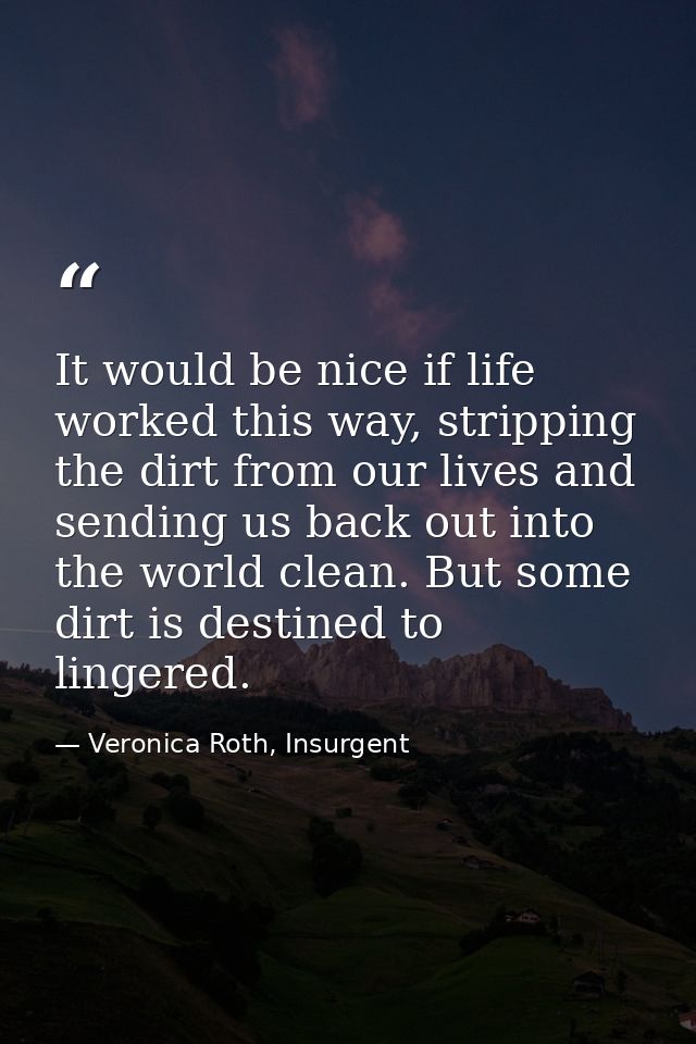 It would be nice if life worked this way, stripping the dirt from our lives and sending us back out into the world clean — Veronica Roth, Insurgent