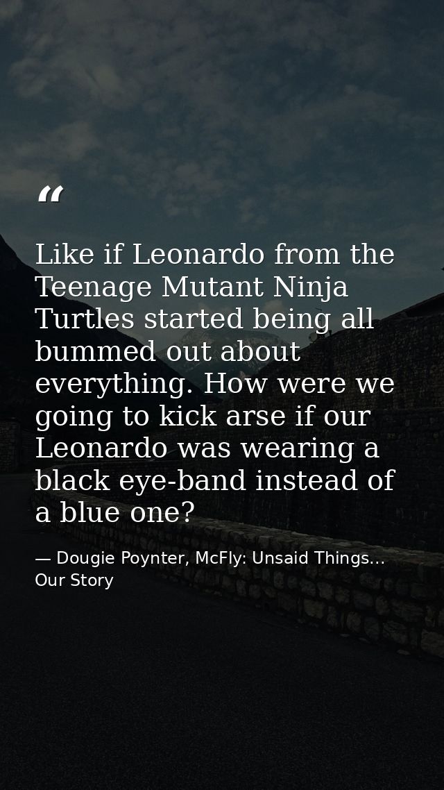 Like if Leonardo from the Teenage Mutant Ninja Turtles started being all bummed out about everything. How were we going  — Dougie Poynter, McFly: Unsaid Things... Our Story