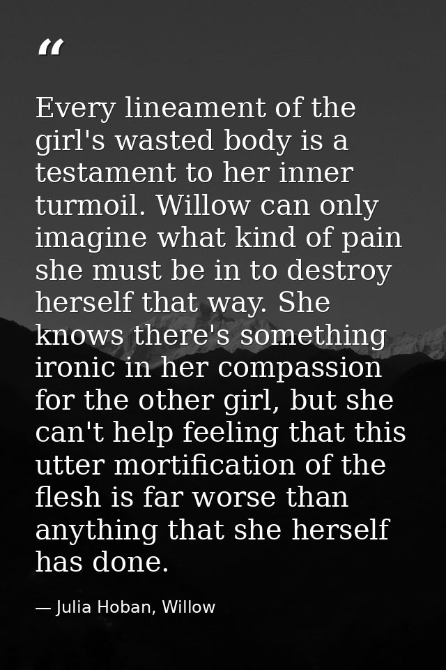 Every lineament of the girl's wasted body is a testament to her inner turmoil. Willow can only imagine what kind of pain — Julia Hoban, Willow