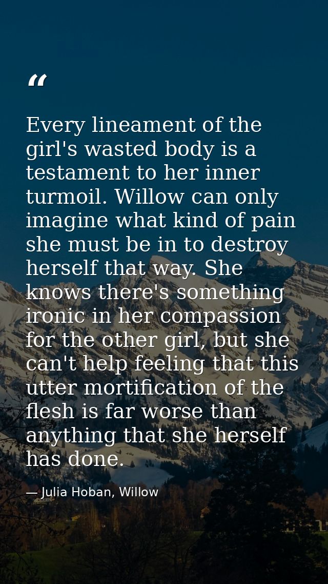 Every lineament of the girl's wasted body is a testament to her inner turmoil. Willow can only imagine what kind of pain — Julia Hoban, Willow