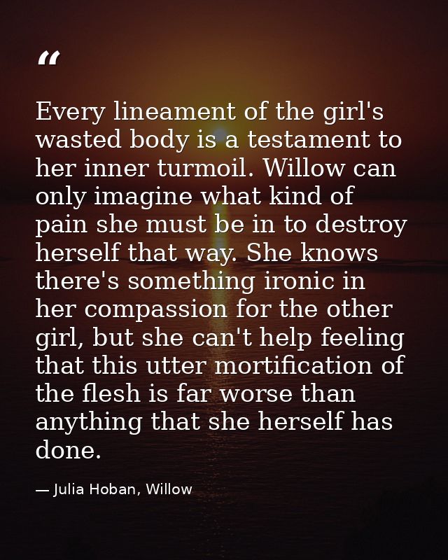 Every lineament of the girl's wasted body is a testament to her inner turmoil. Willow can only imagine what kind of pain — Julia Hoban, Willow