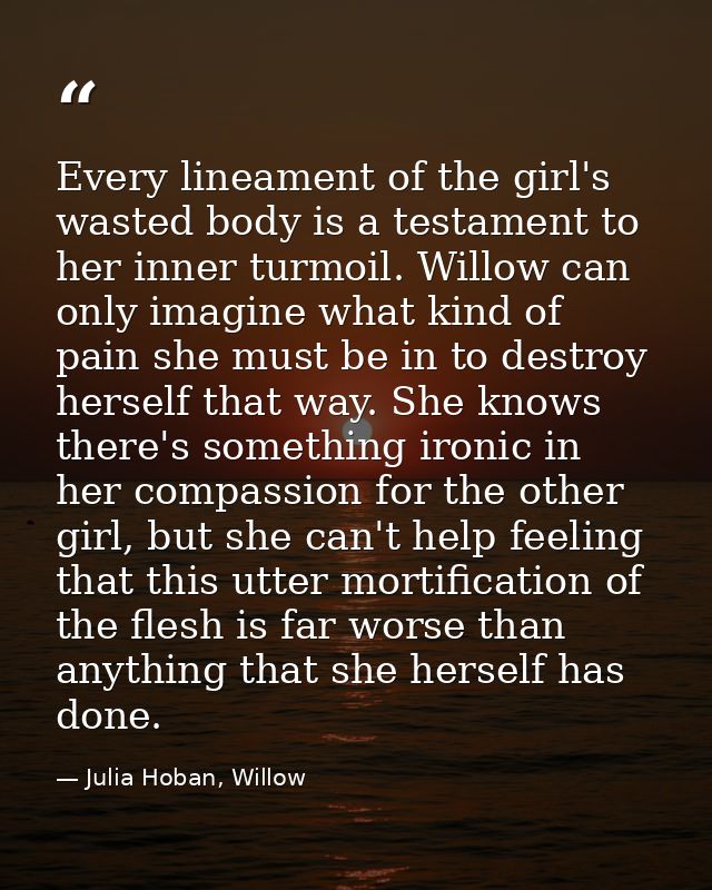Every lineament of the girl's wasted body is a testament to her inner turmoil. Willow can only imagine what kind of pain — Julia Hoban, Willow