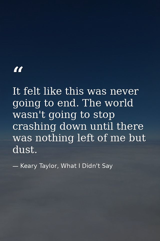 It felt like this was never going to end. The world wasn't going to stop crashing down until there was nothing left of m — Keary Taylor, What I Didn't Say